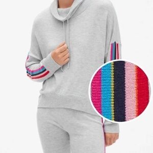 Love by Gap Stripe Lurex Turtleneck Sweater Merino Blend Gray M